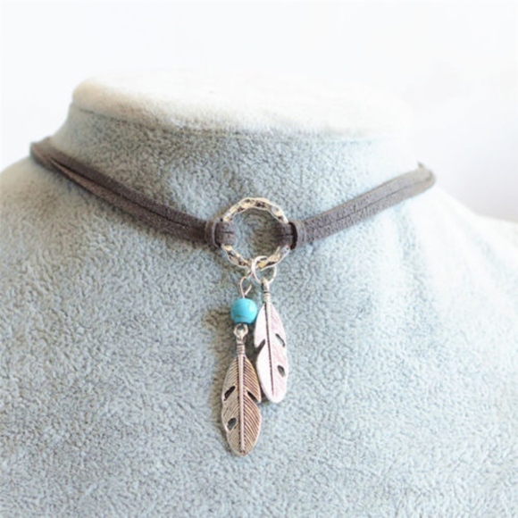 Jewelry - 'Feather Gypsy' Turquoise Leather Choker Necklace